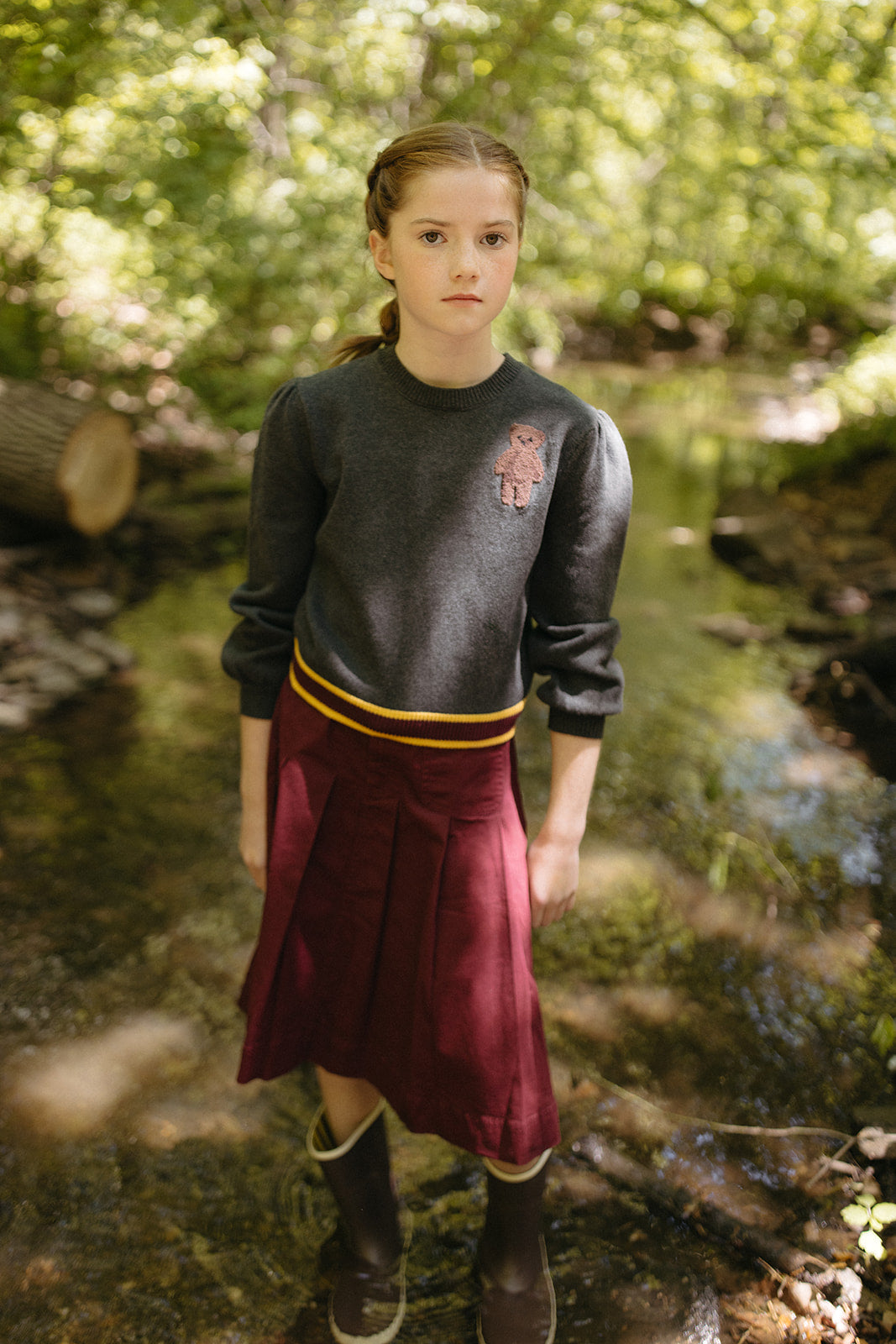 Gracie Denim Skirt - Maroon
