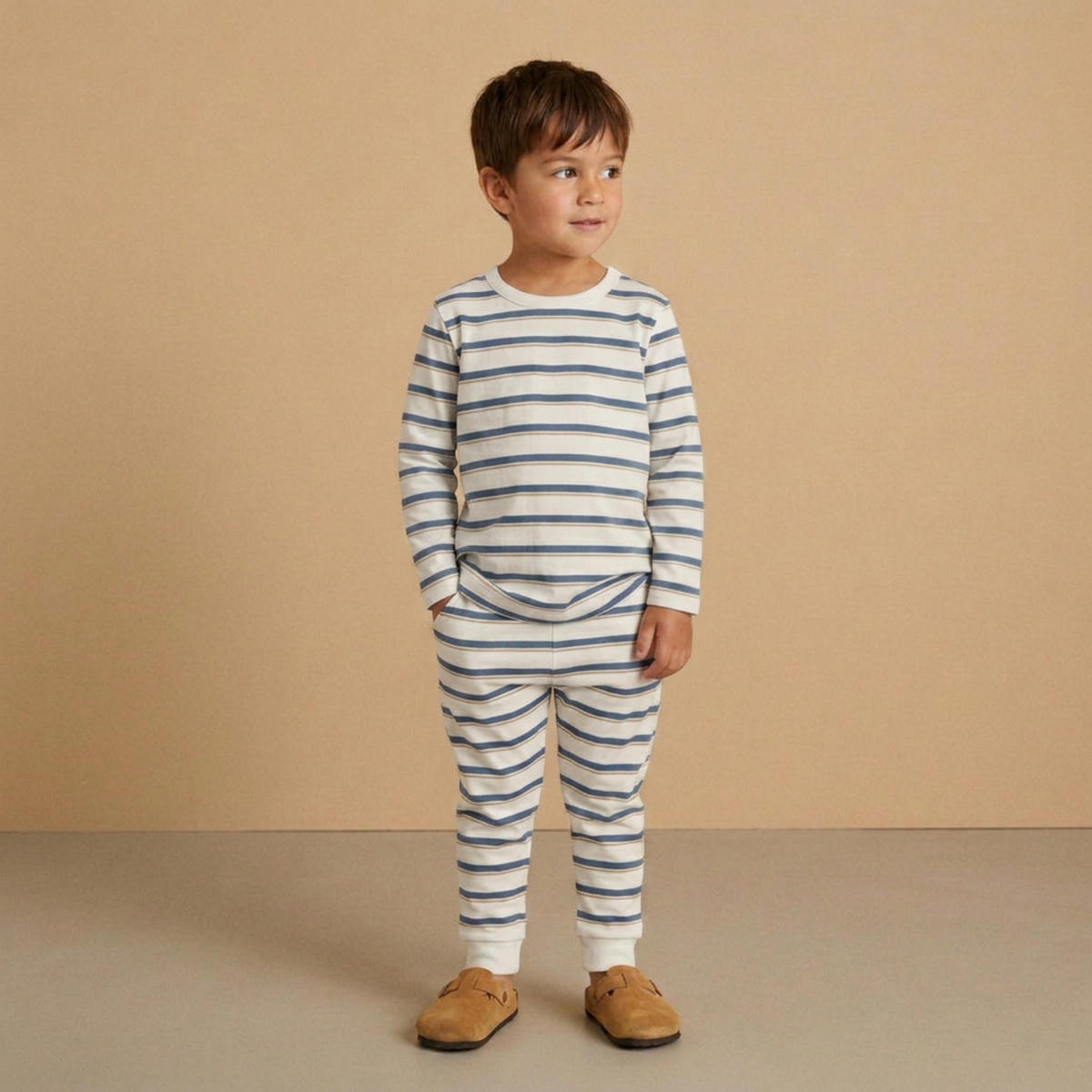 Organic Tee & Pants Set - Navy Stripe