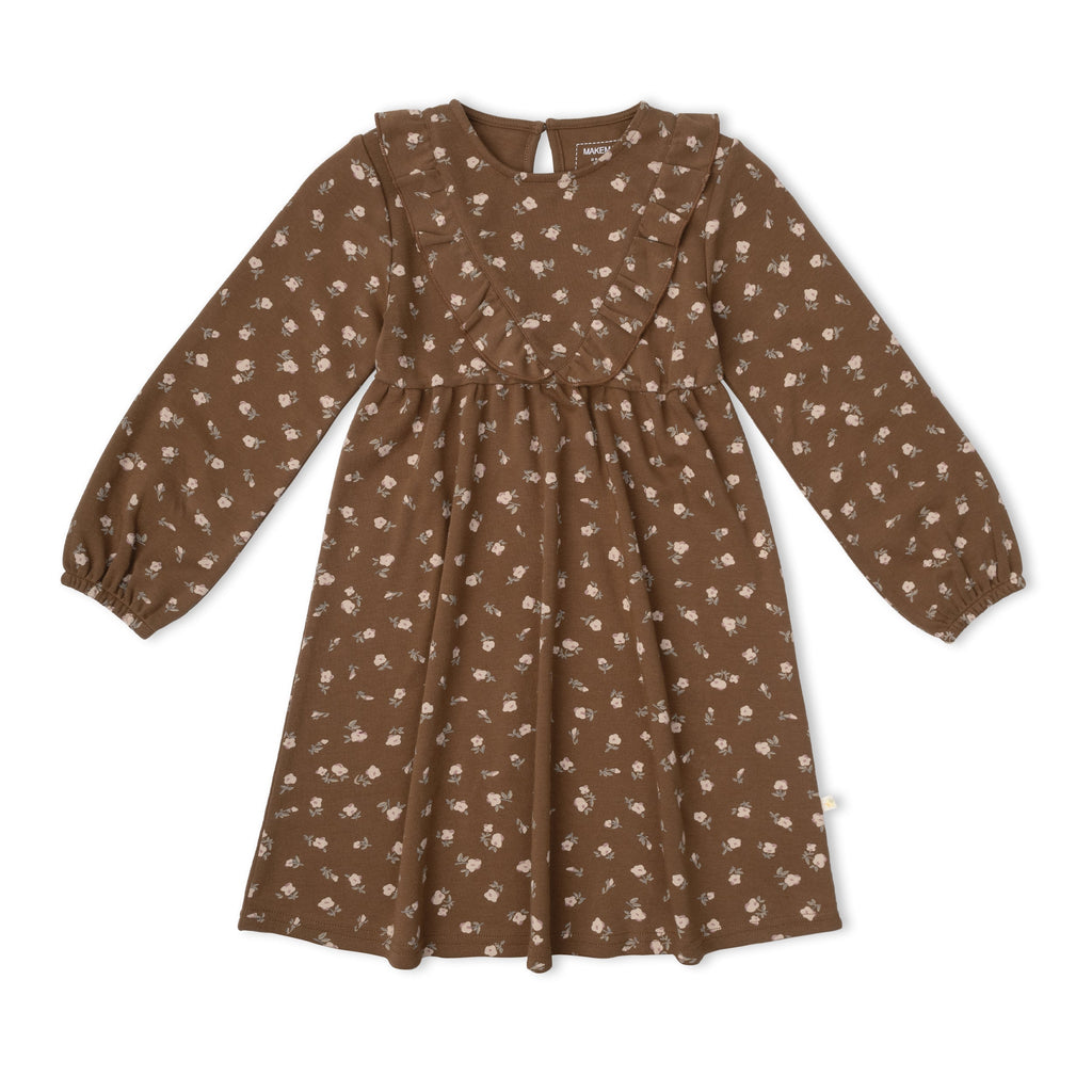 Organic Long Sleeve Ruffle -V- Dress - Primrose