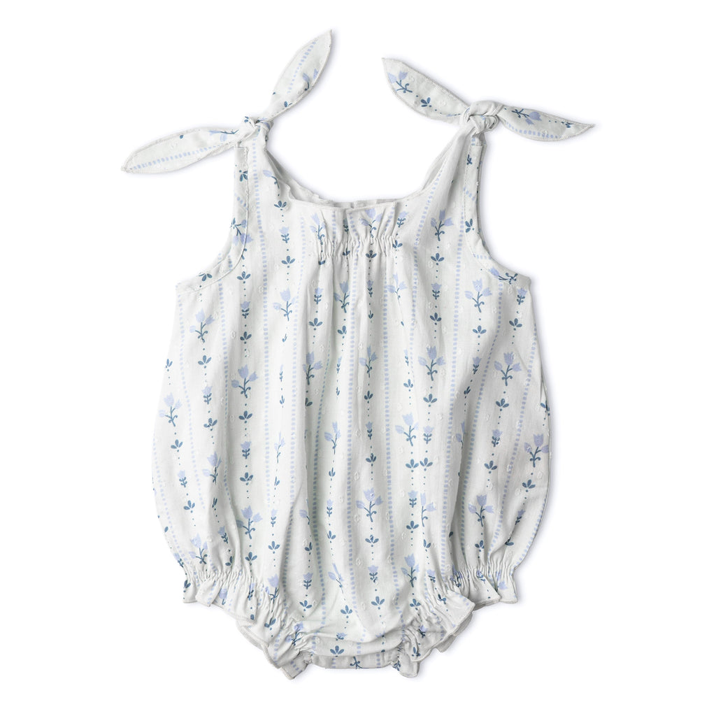 Organic Tie Shoulder Bubble Romper - Blue Vines