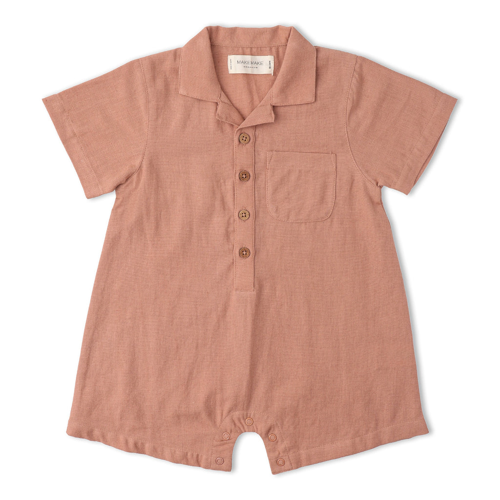Organic Collared Romper - Clay