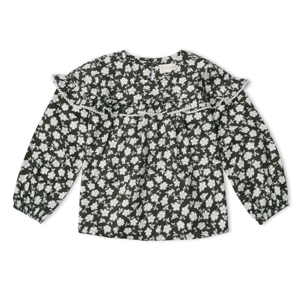 Organic Ruffle Cotton Blouse - Twilight Meadow