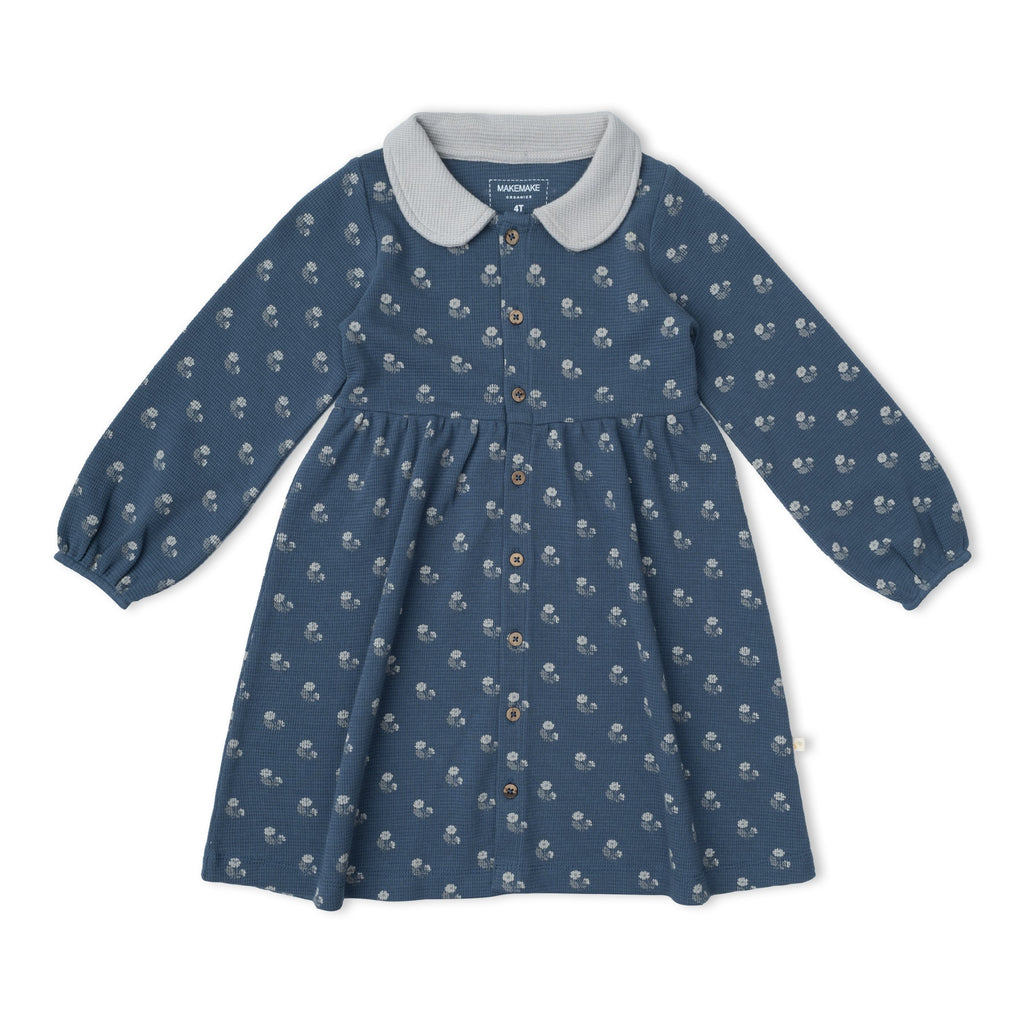 Organic Collared Dress - Indigo Blossom
