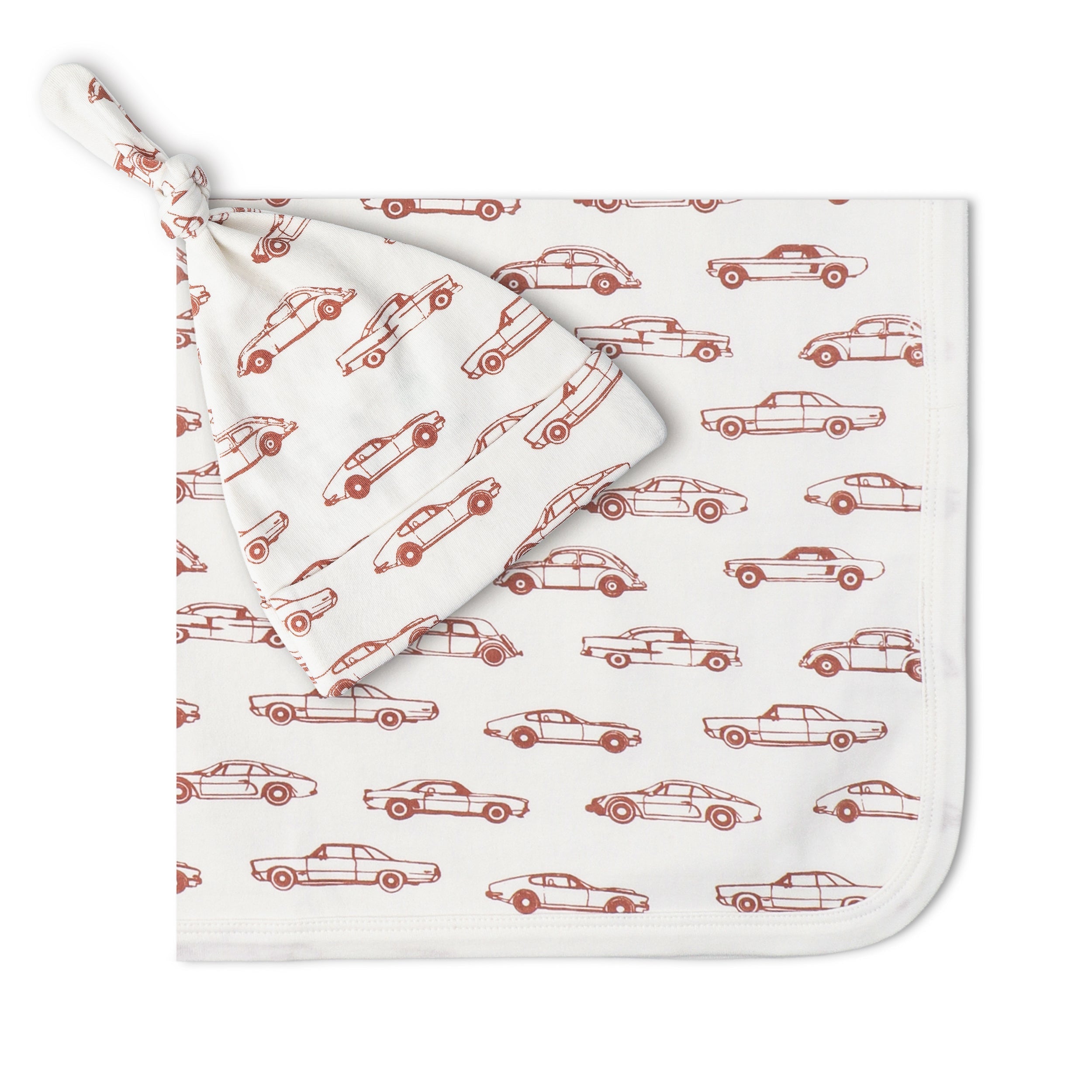 Organic Swaddle Blanket & Hat Set - Cars