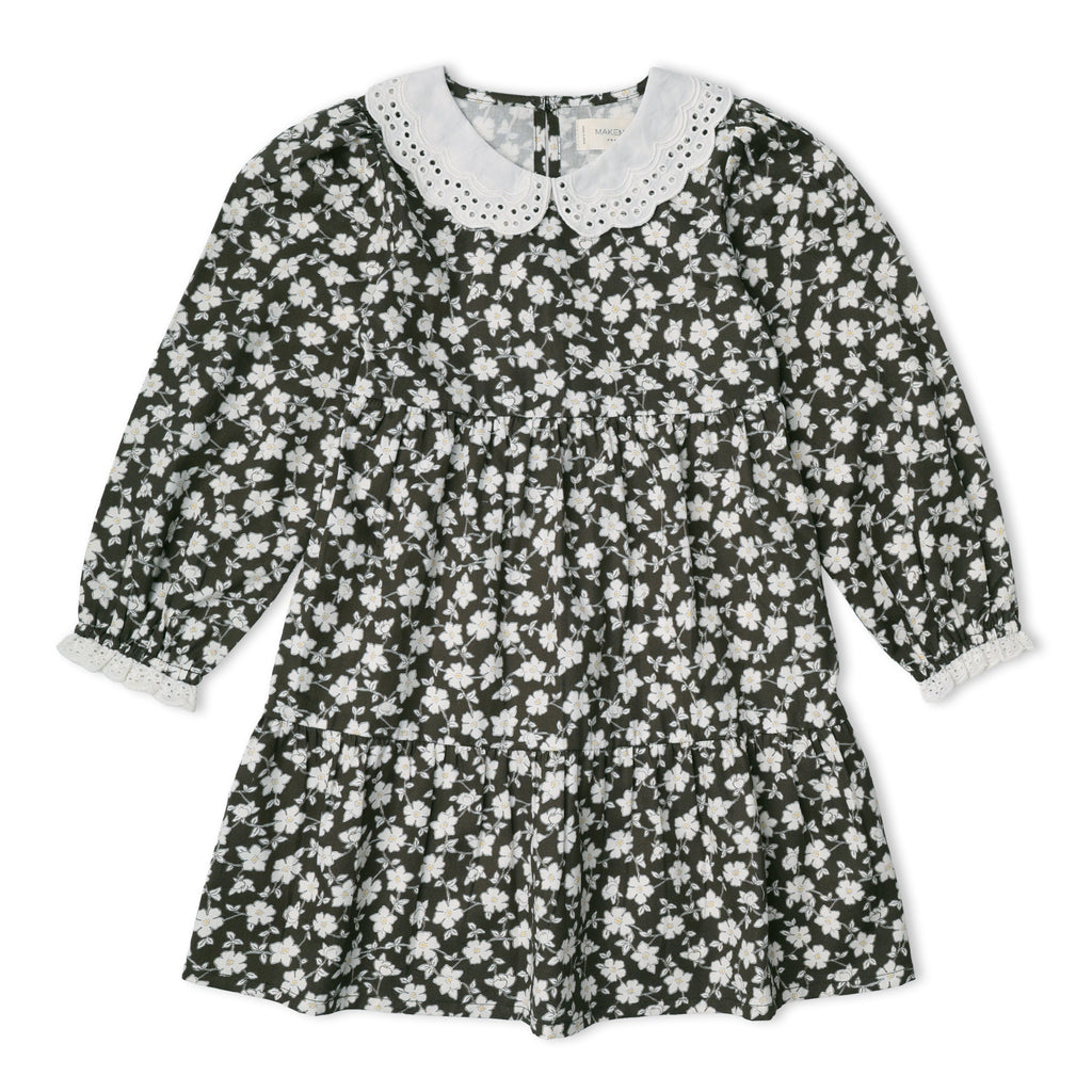 Organic Collar Tiered Dress - Twilight Meadow