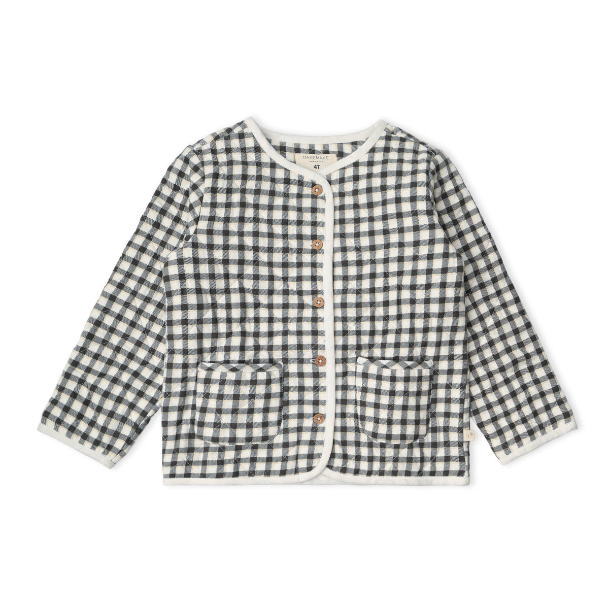 Organic Quilted Buttoned Jacket - Charcoal Plaid