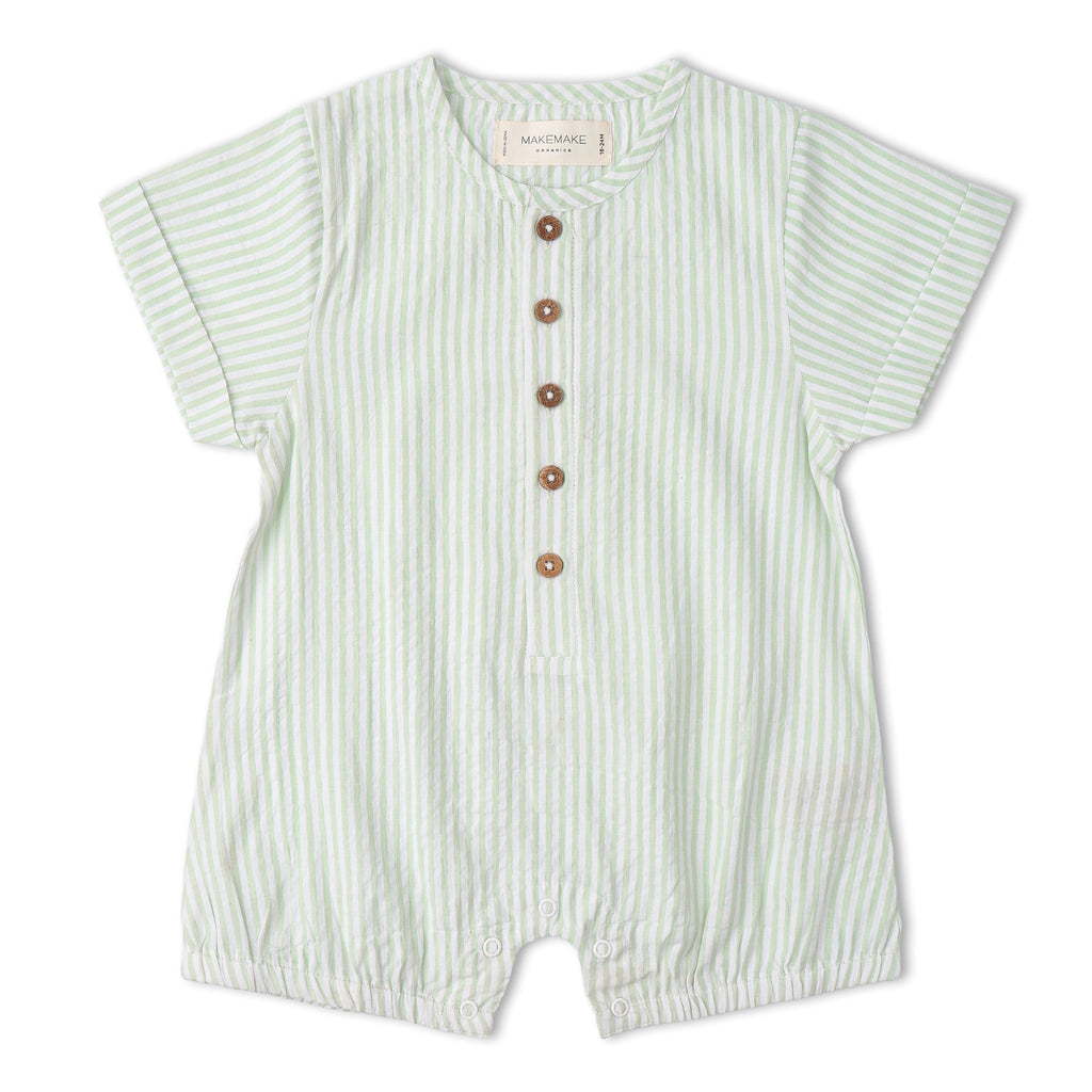 Organic Short Bubble Romper - Basil Stripes