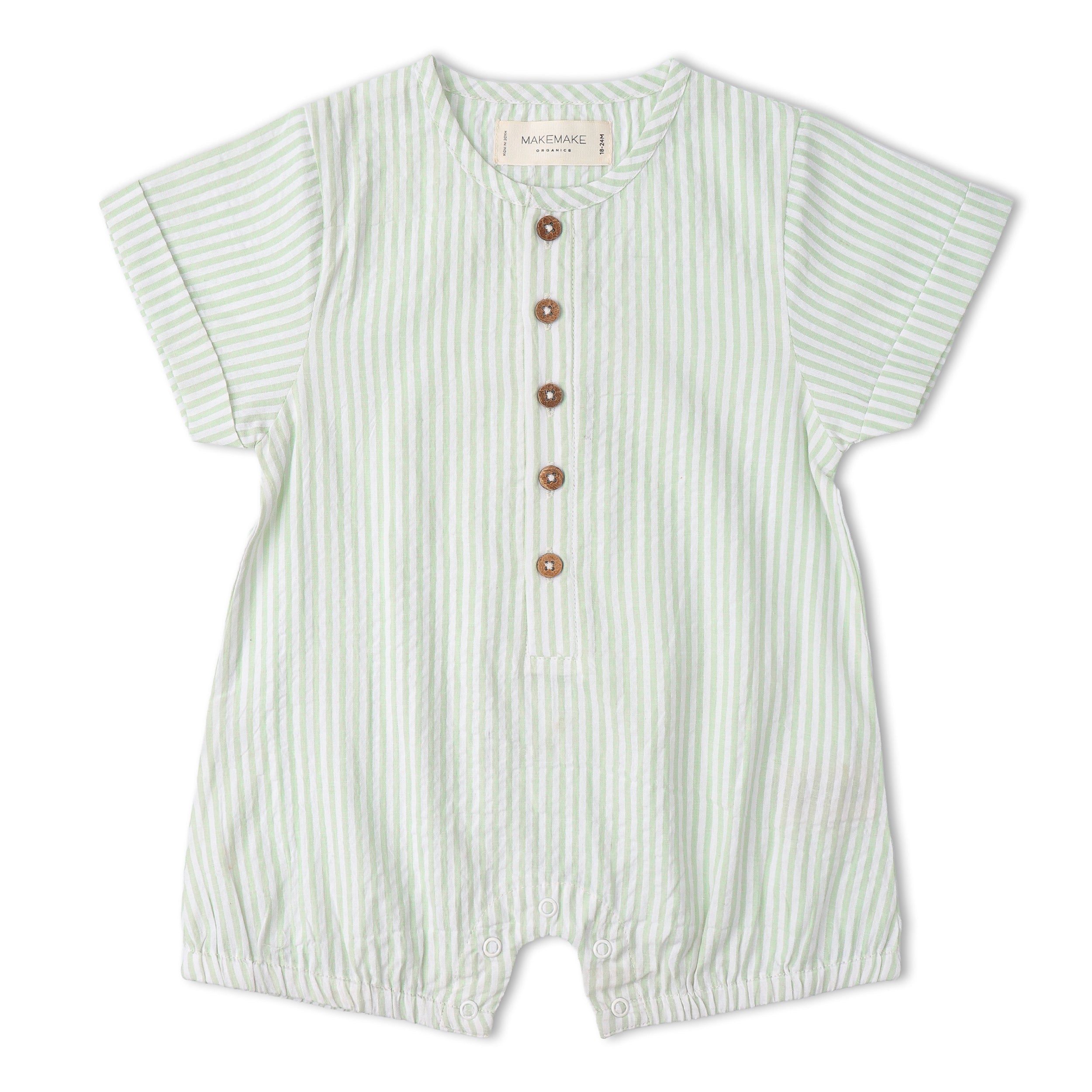 Organic Short Bubble Romper - Basil Stripes