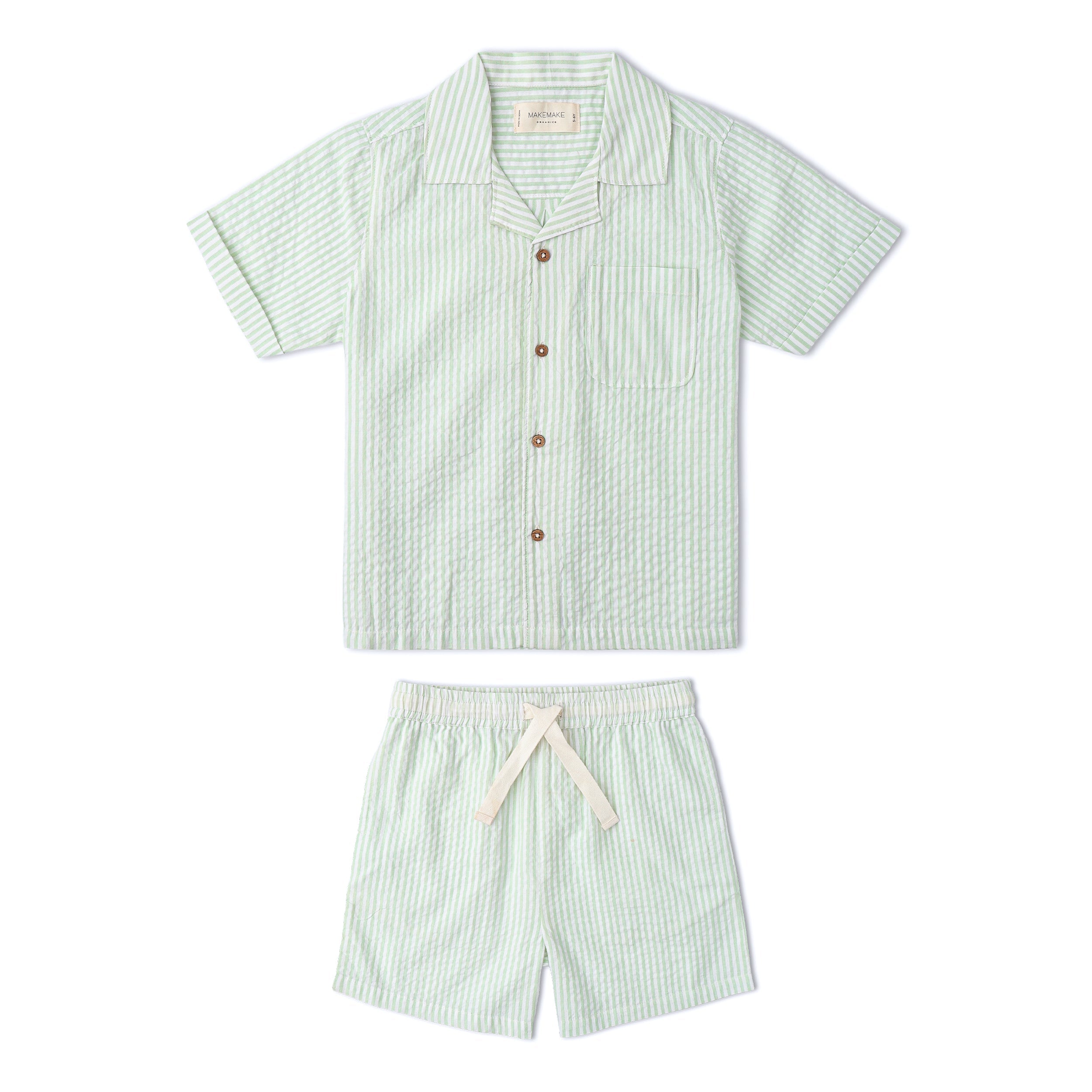Organic Shirt & Shorts Set - Basil Stripes