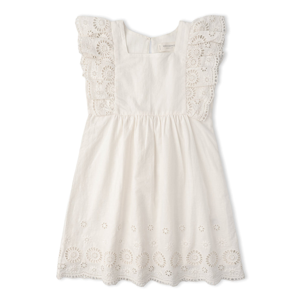 Organic Eyelet Flutter Dress - Ivory Eyelet