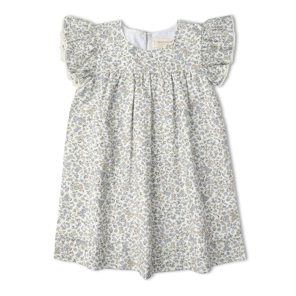 Organic Short Sleeve Flutter Dress - Tulle Floral
