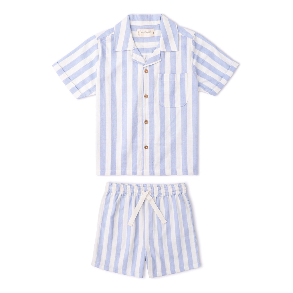 Organic Shirt & Shorts Set - Blue Stripes