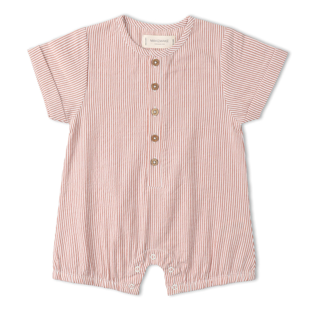 Organic Short Bubble Romper - Coral Stripes