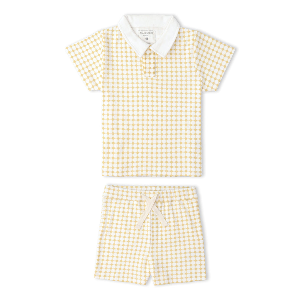 Organic Collar Tee & Shorts Set - Dotty Gingham