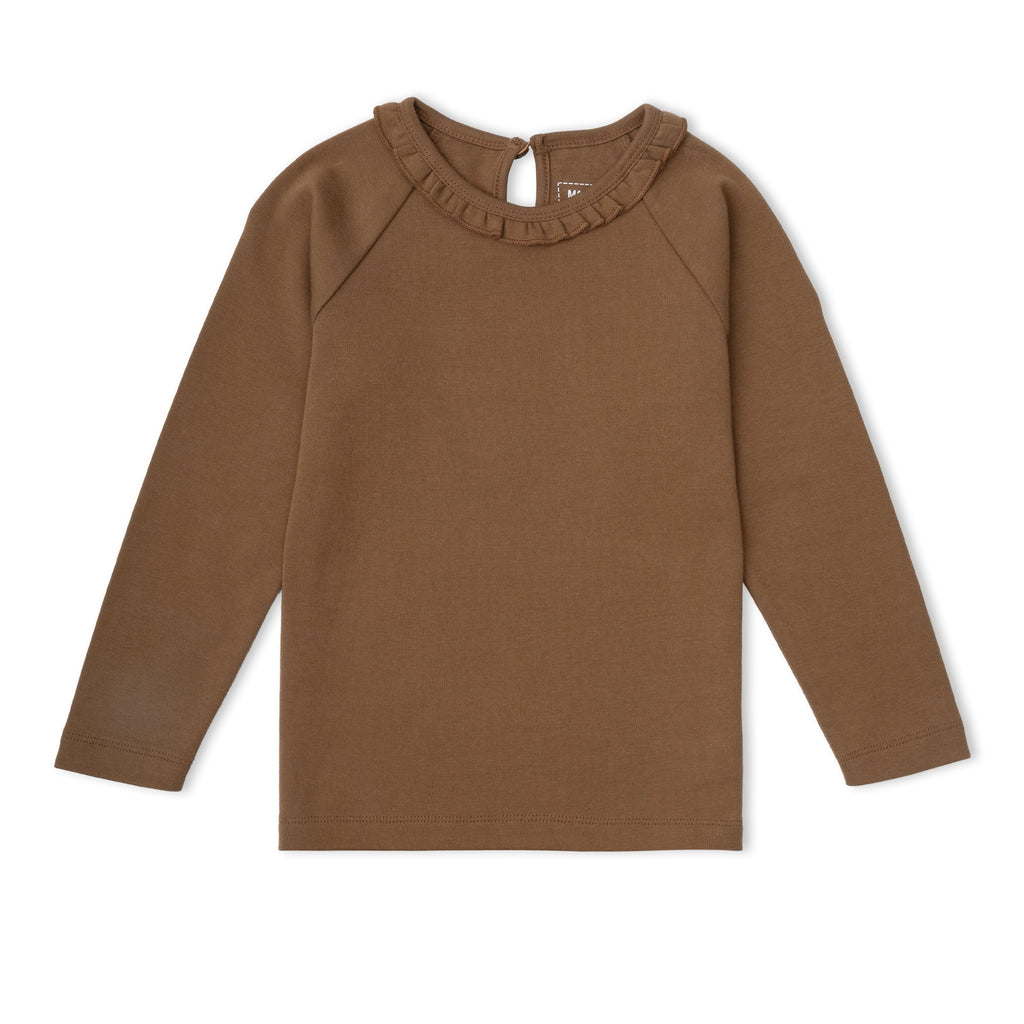 Organic Ruffle Neck Top - Brown