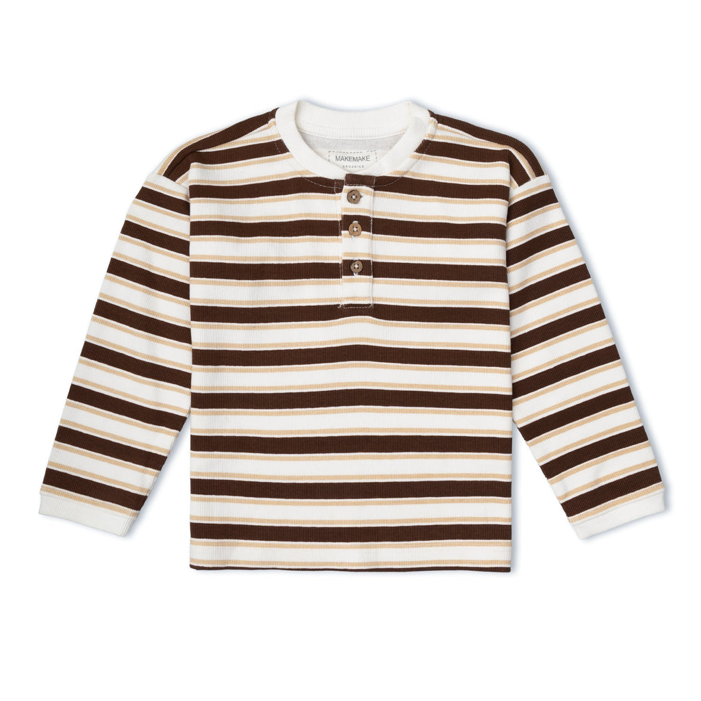 Organic Henley Tee - Cocoa Stripe