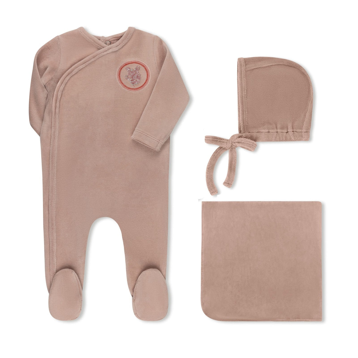 Embroidered Crest Velour Wrap Pink - Full Set