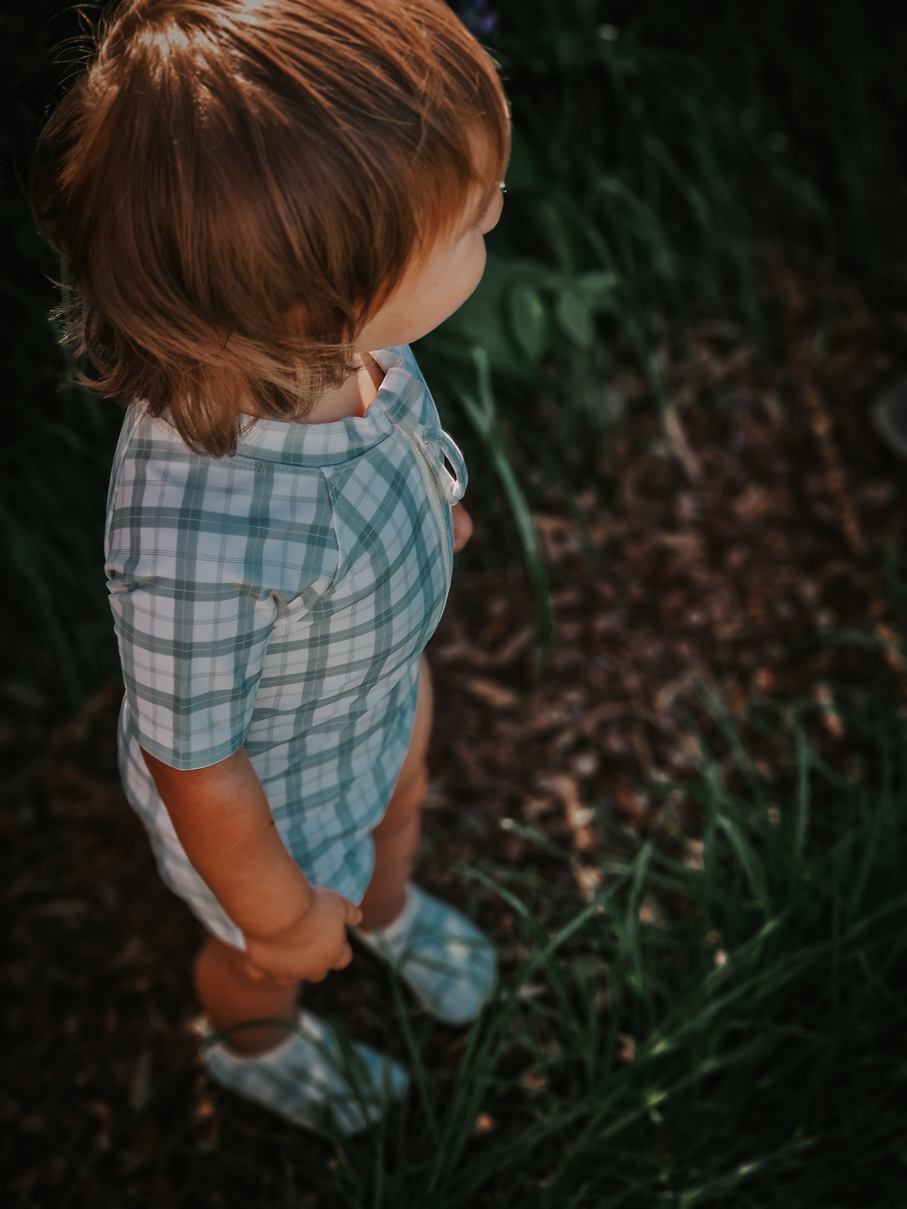 Short Sleeve Rashguard Swimsuit | UPF + Recycled - Fern Plaid