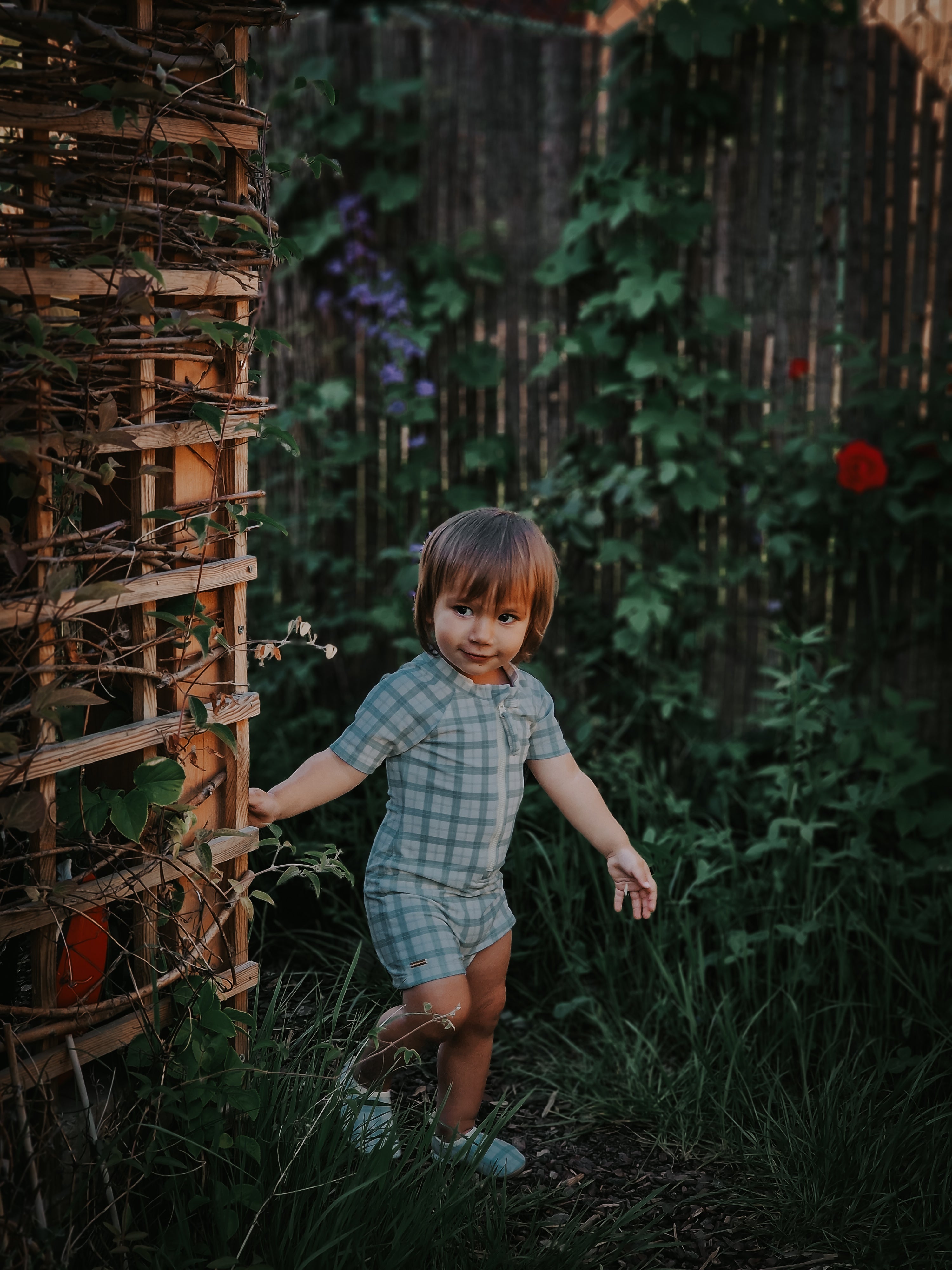 Short Sleeve Rashguard Swimsuit | UPF + Recycled - Fern Plaid