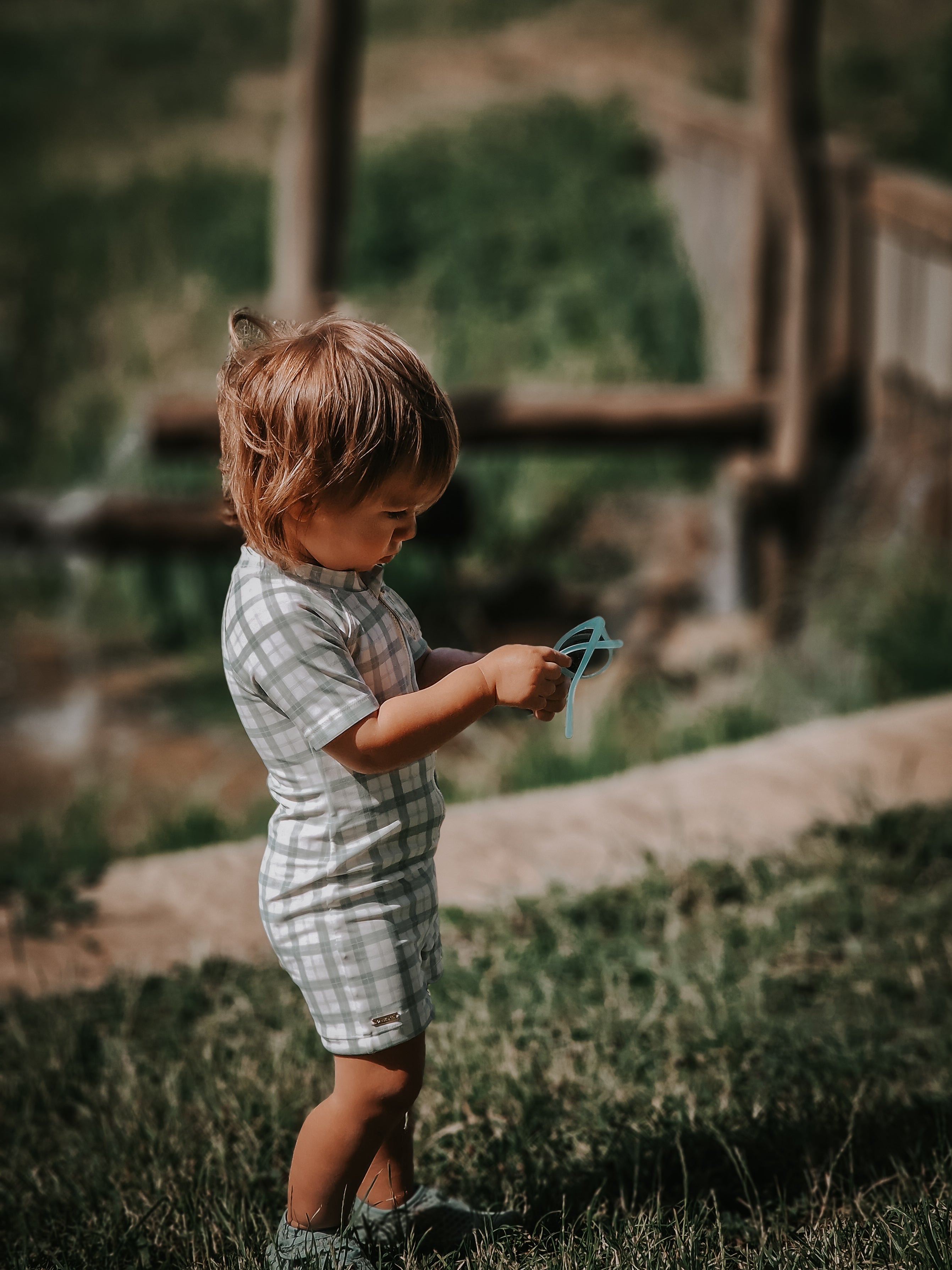 Short Sleeve Rashguard Swimsuit | UPF + Recycled - Fern Plaid