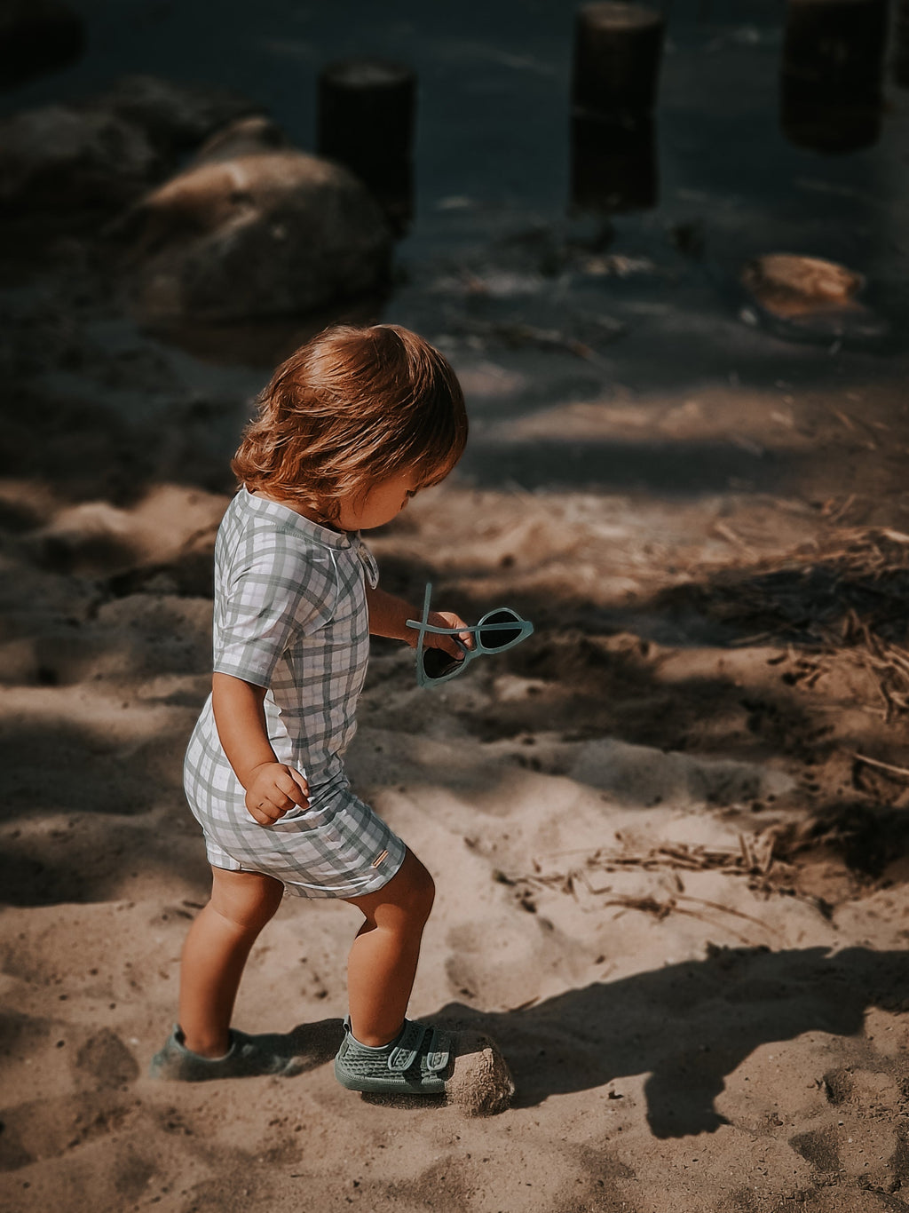 Short Sleeve Rashguard Swimsuit | UPF + Recycled - Fern Plaid