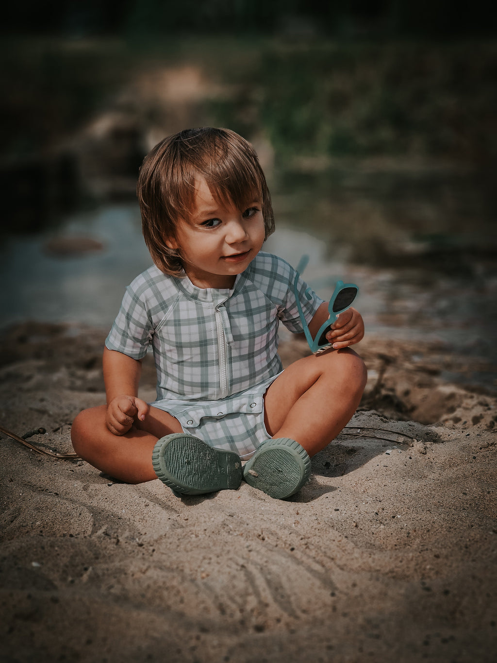 Short Sleeve Rashguard Swimsuit | UPF + Recycled - Fern Plaid