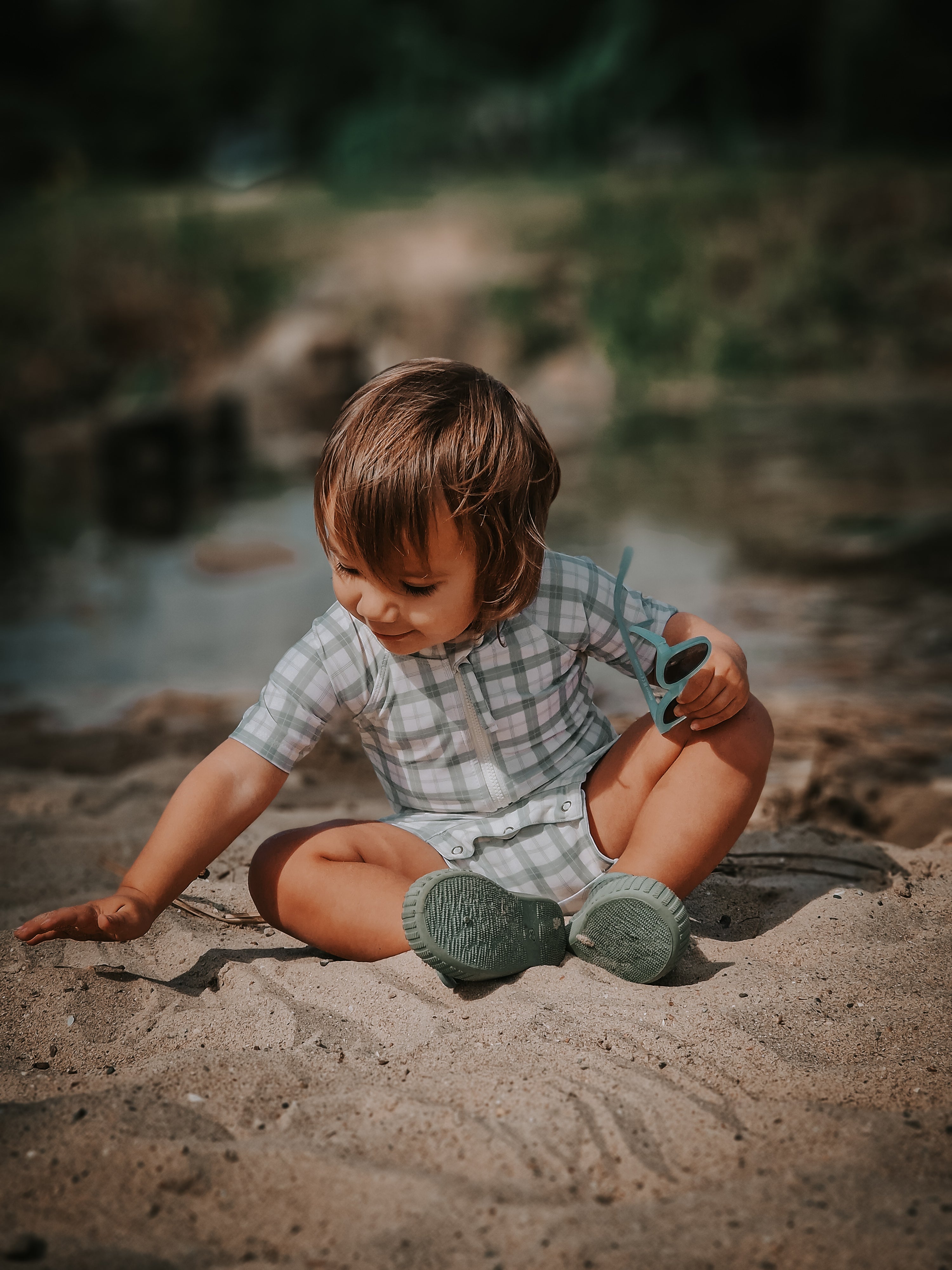 Short Sleeve Rashguard Swimsuit | UPF + Recycled - Fern Plaid