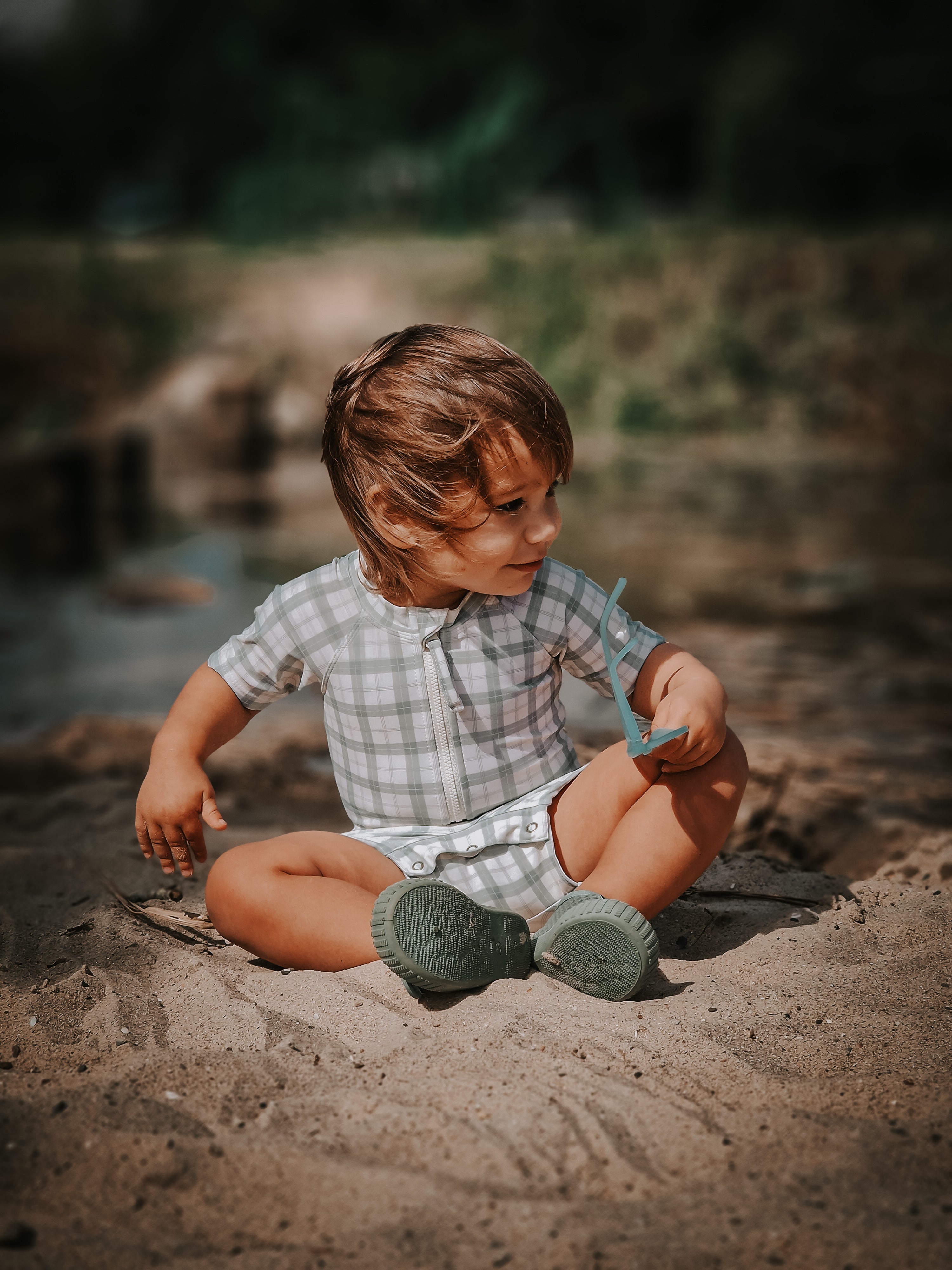 Short Sleeve Rashguard Swimsuit | UPF + Recycled - Fern Plaid