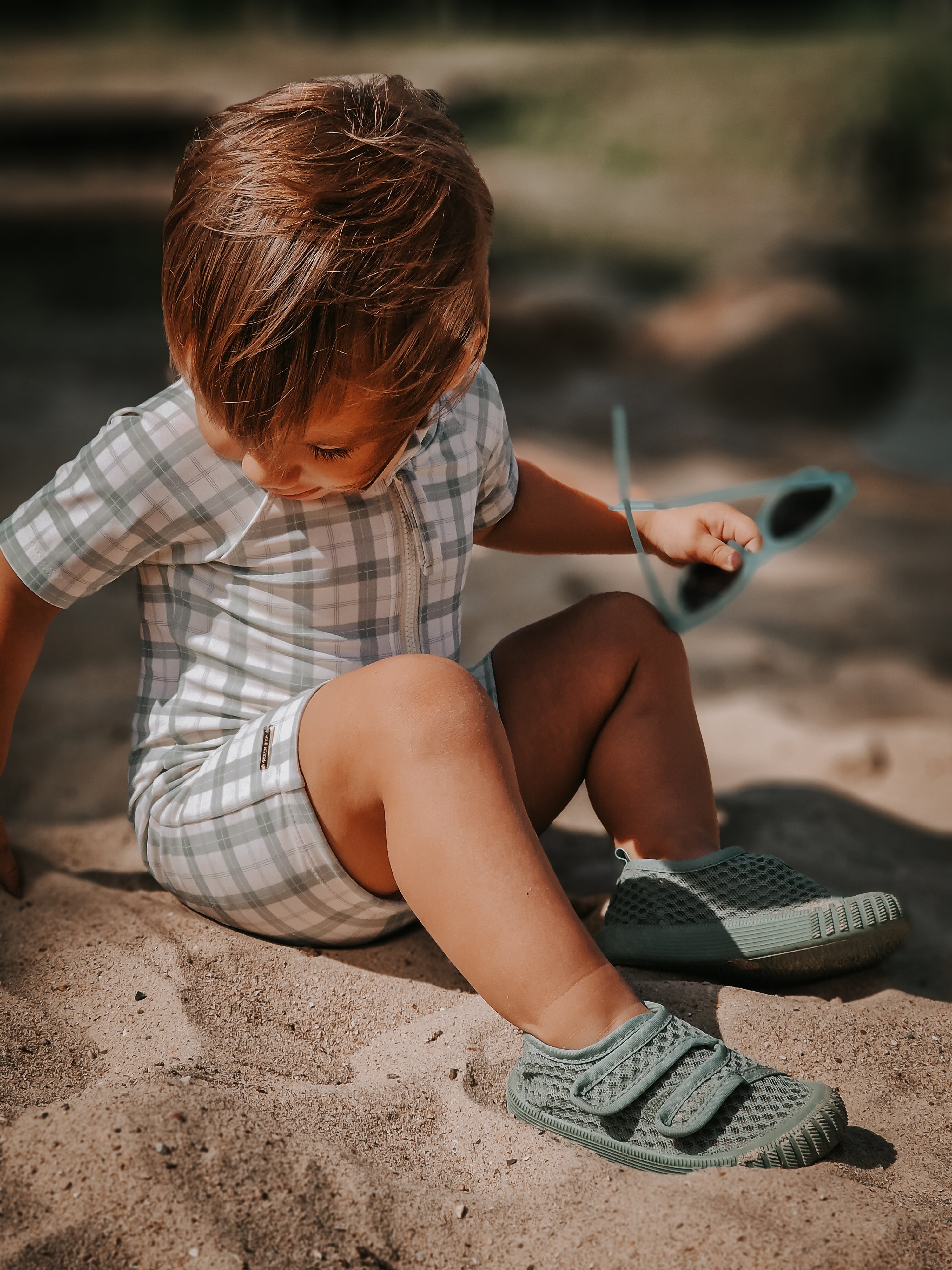 Short Sleeve Rashguard Swimsuit | UPF + Recycled - Fern Plaid