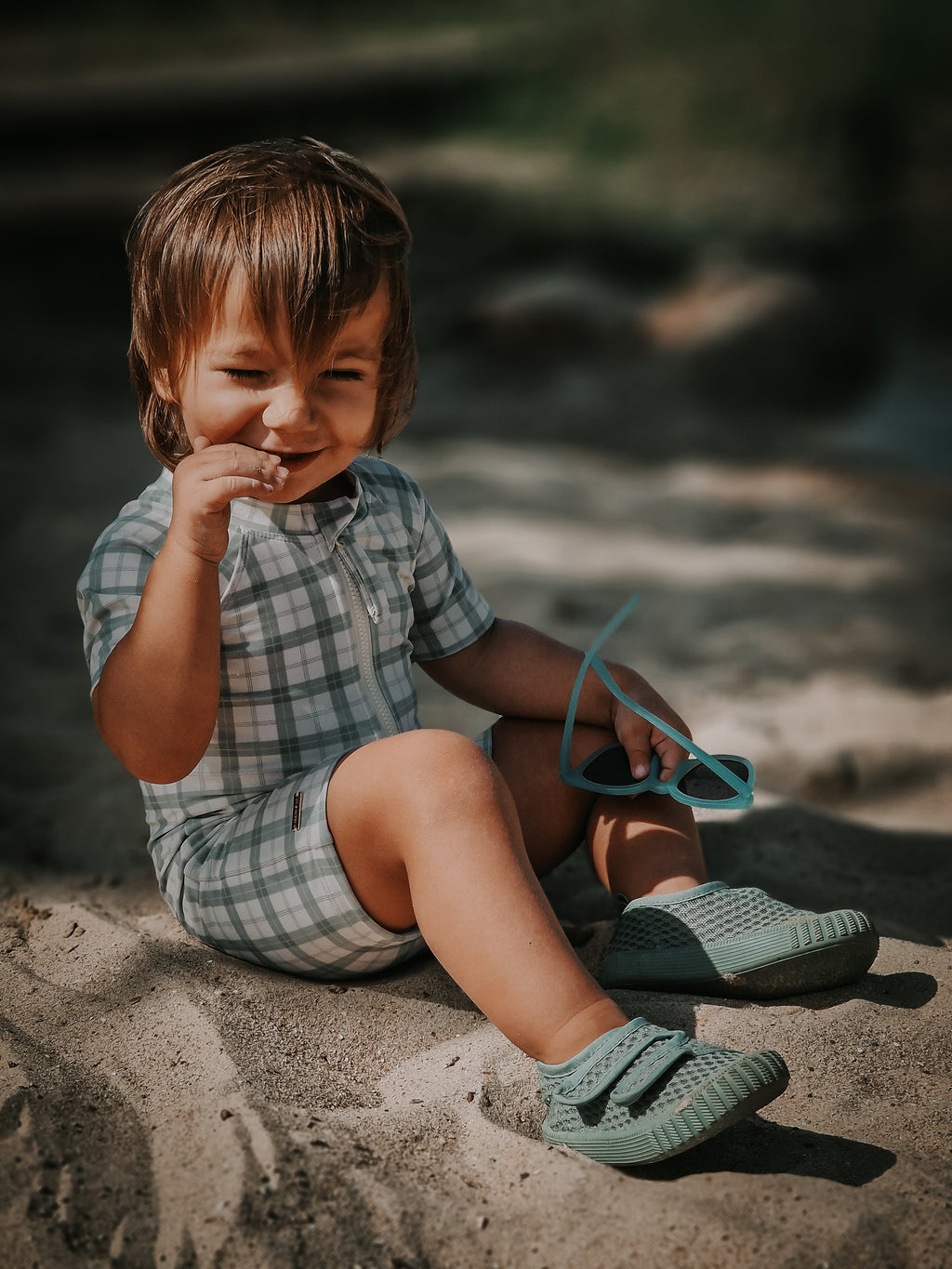 Short Sleeve Rashguard Swimsuit | UPF + Recycled - Fern Plaid