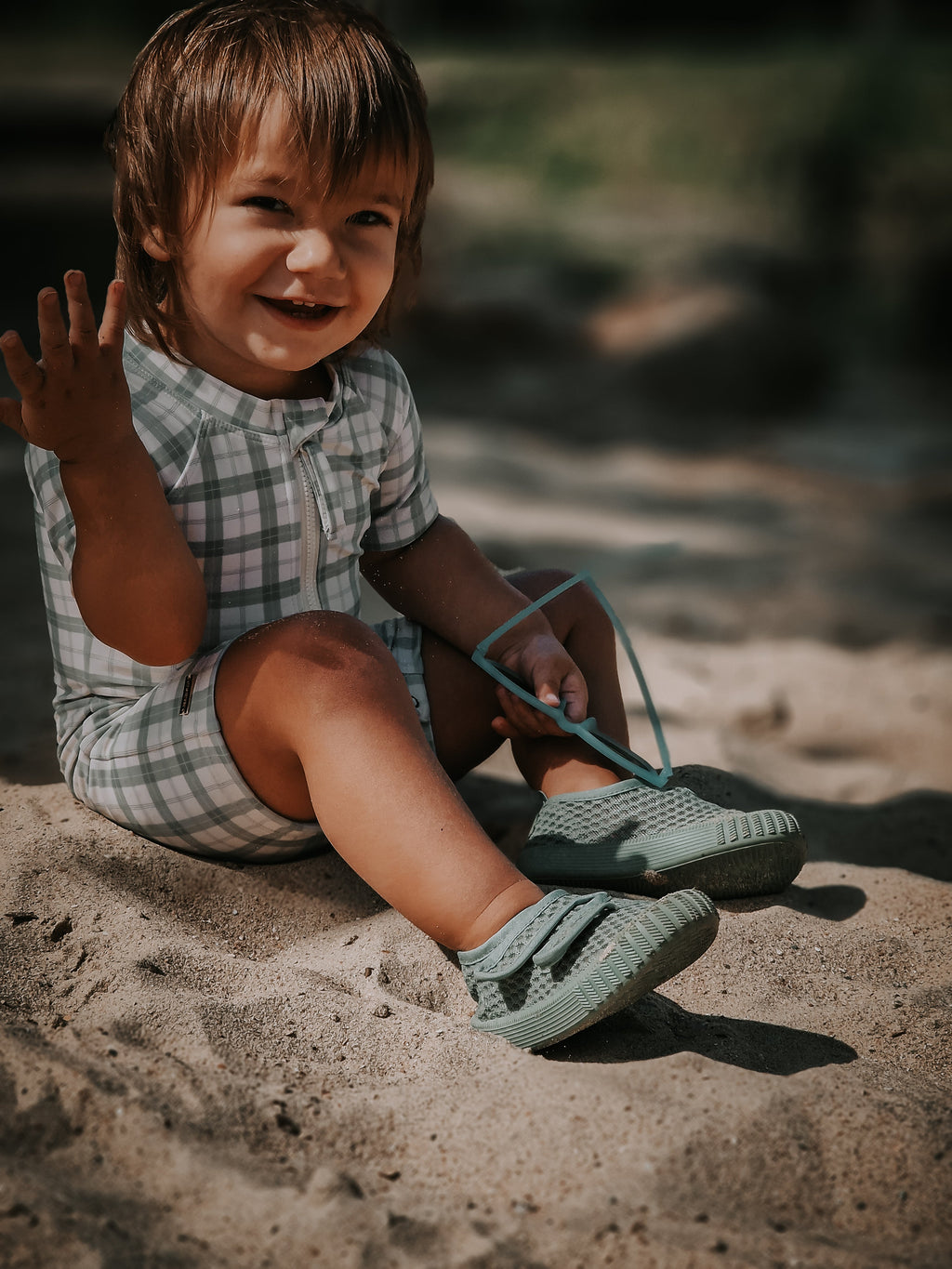 Short Sleeve Rashguard Swimsuit | UPF + Recycled - Fern Plaid