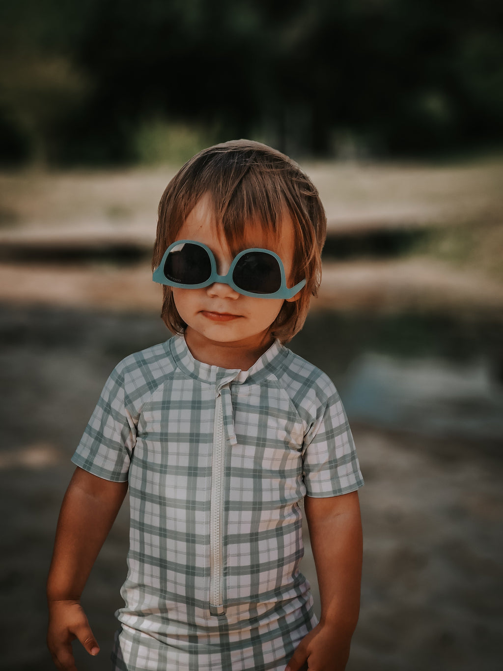 Short Sleeve Rashguard Swimsuit | UPF + Recycled - Fern Plaid