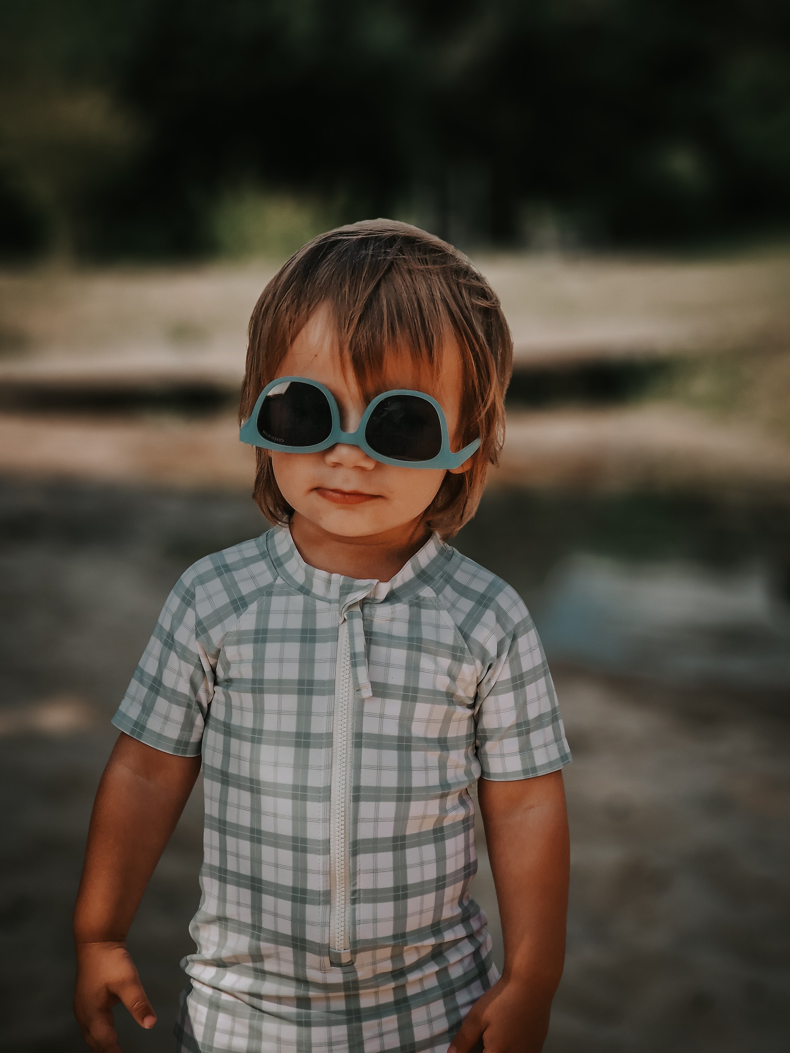 Short Sleeve Rashguard Swimsuit | UPF + Recycled - Fern Plaid