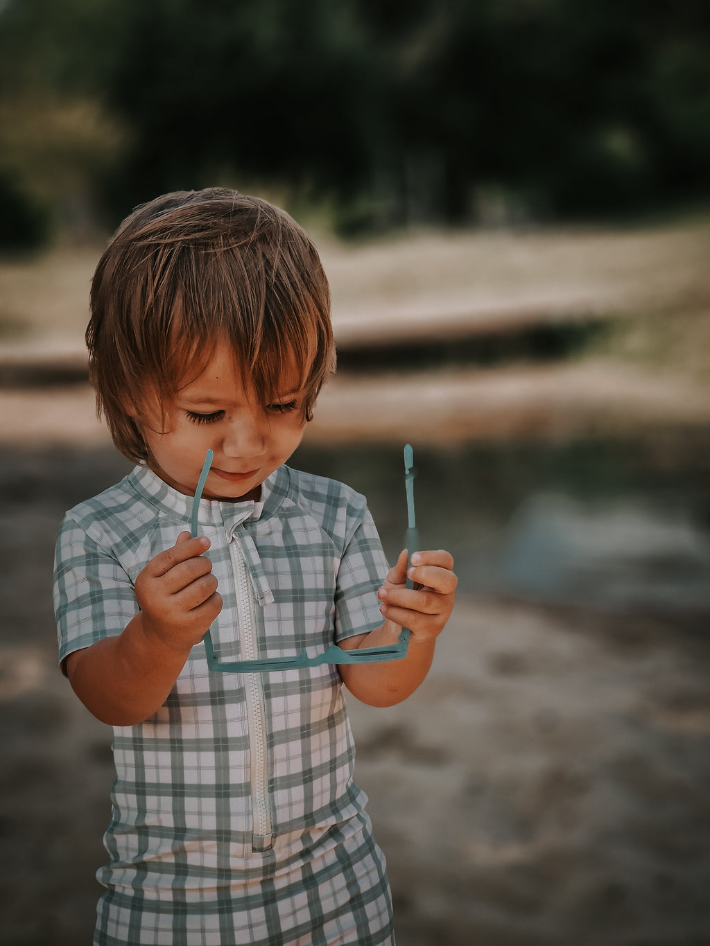 Short Sleeve Rashguard Swimsuit | UPF + Recycled - Fern Plaid