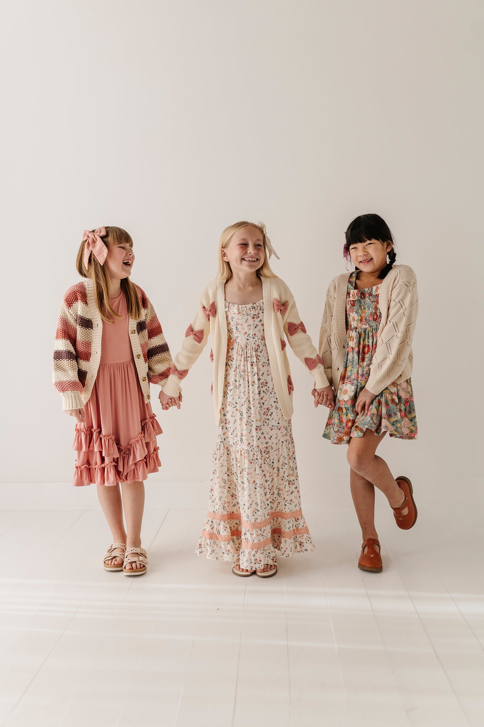 Girls Bow Cardigan in Wild Rosewood