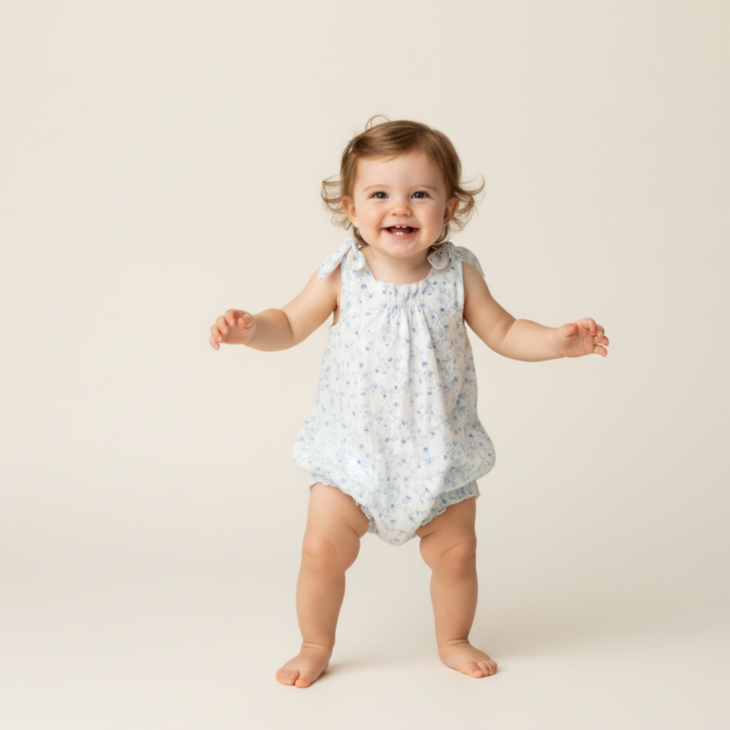 Organic Tie Shoulder Bubble Romper - Ivy Floral
