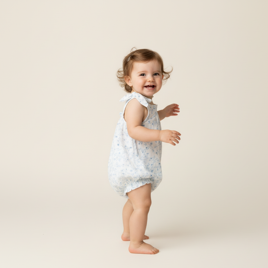 Organic Tie Shoulder Bubble Romper - Ivy Floral