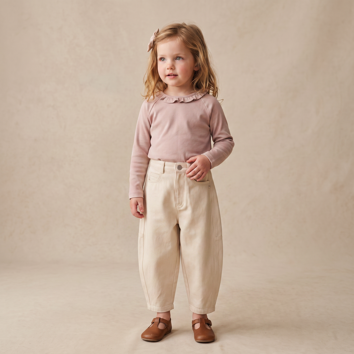 Organic Ruffle Neck Top - Dusty Rose