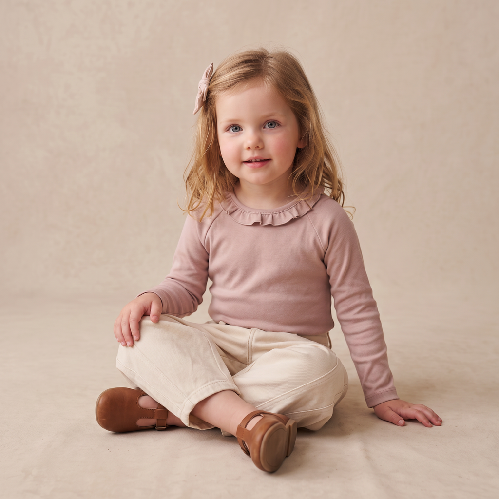 Organic Ruffle Neck Top - Dusty Rose