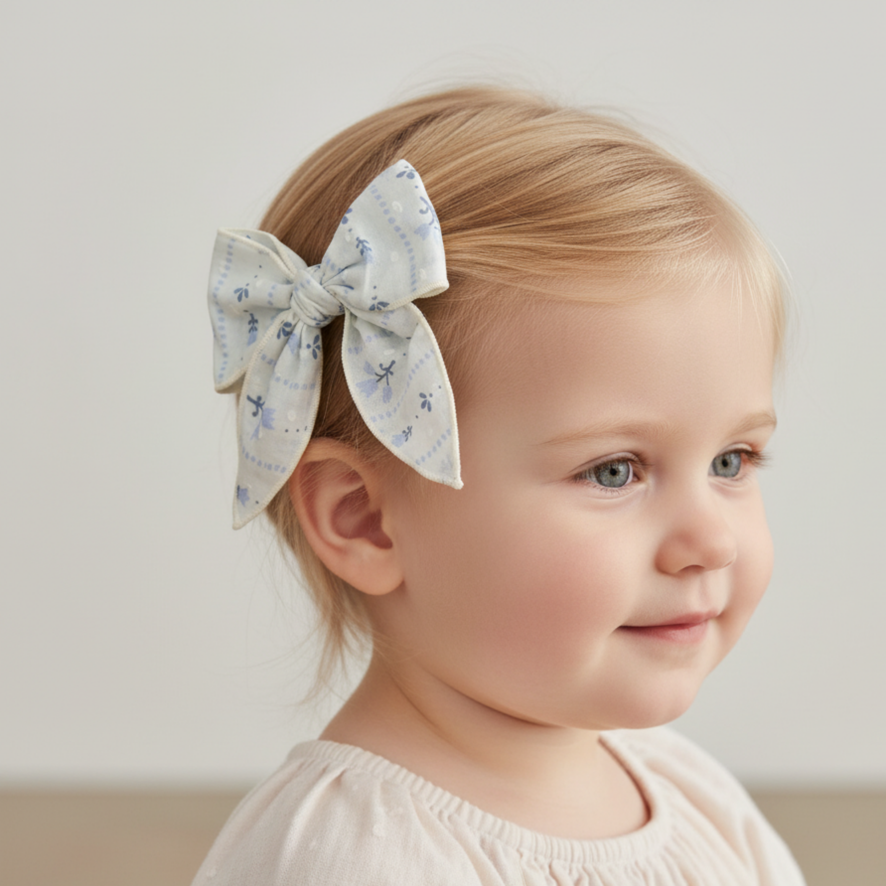 Organic Hair Bow Clip - Blue Vines