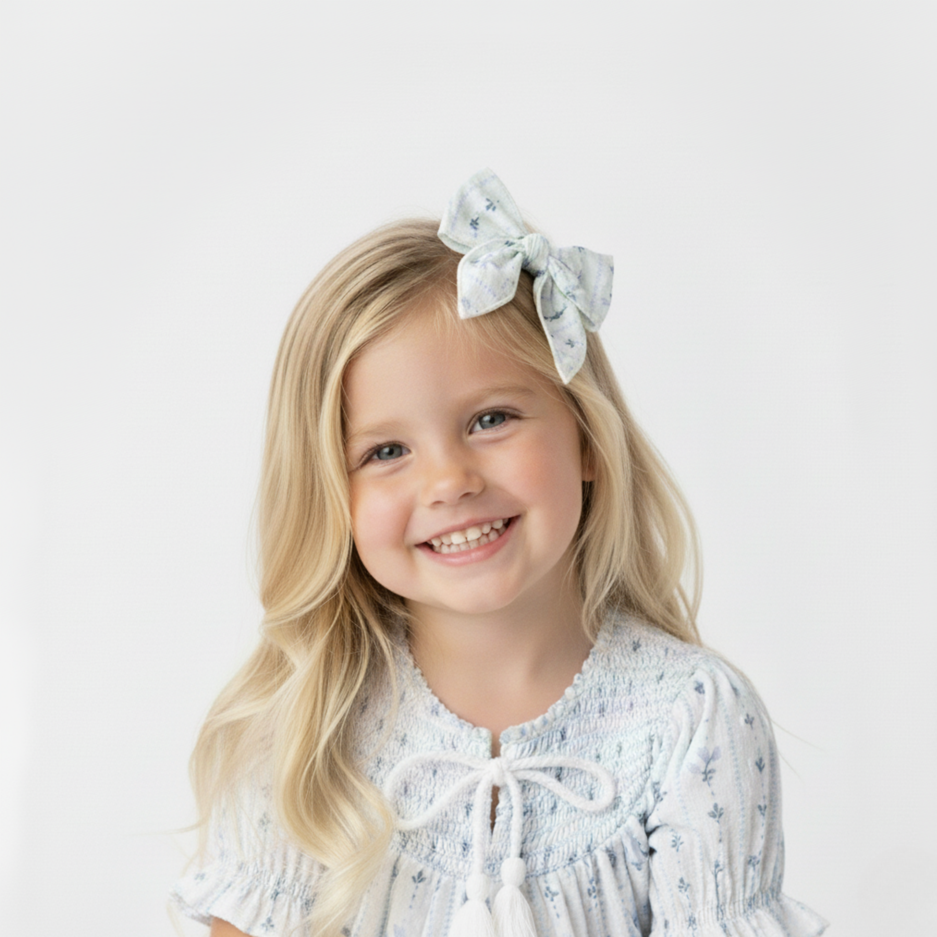 Organic Hair Bow Clip - Blue Vines