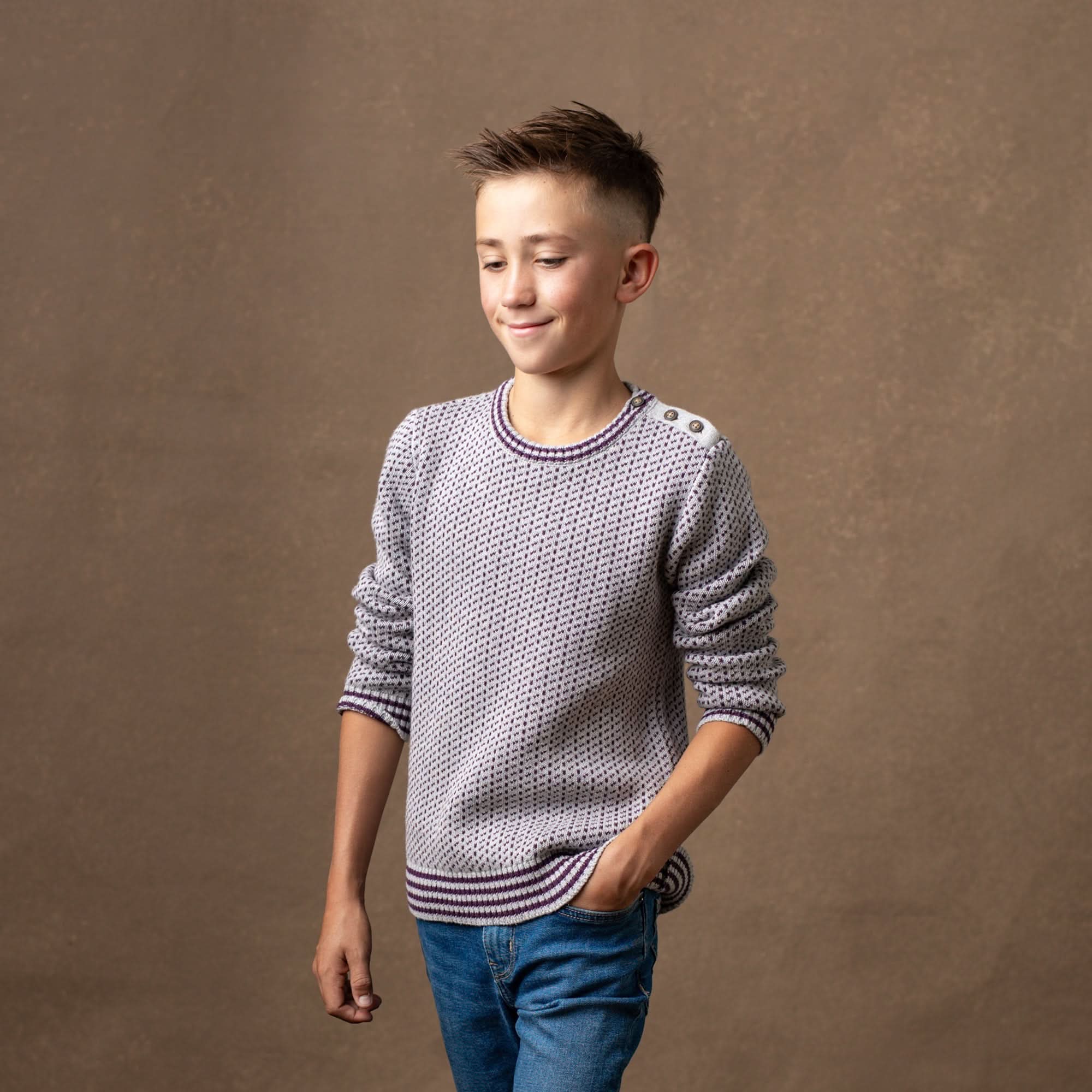 Organic Intarsia Crew Neck Sweater