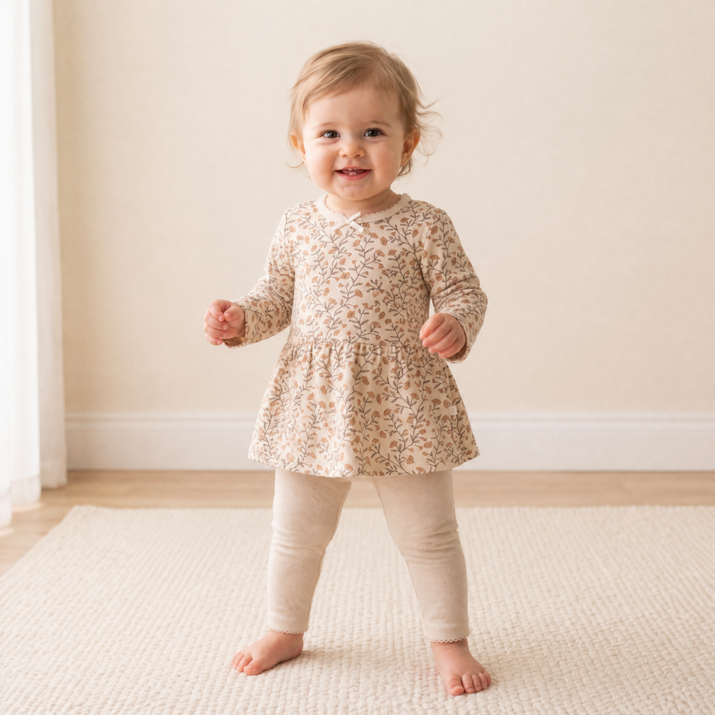 Organic Bodysuit Dress & Leggings Set - Rustbloom