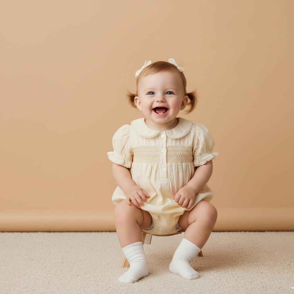Organic Smocked Button Romper - Butter Yellow