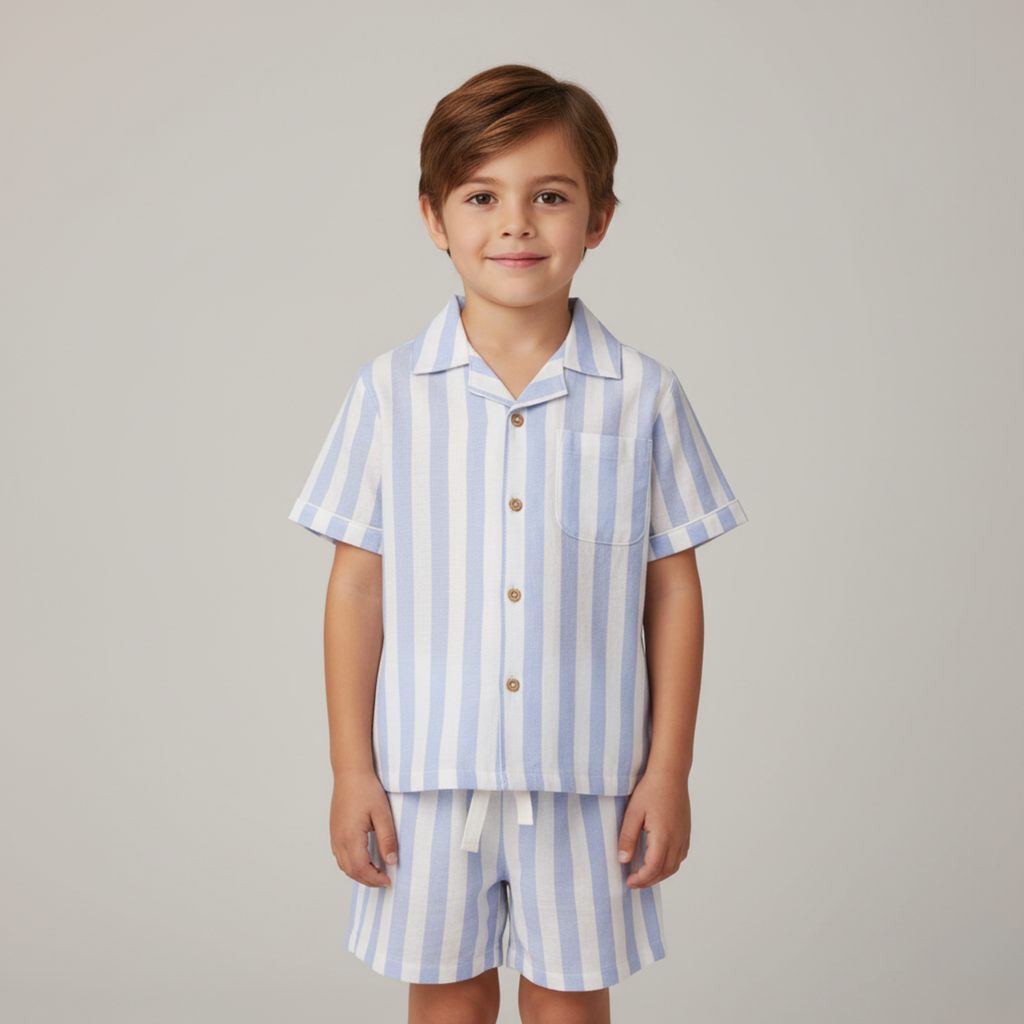 Organic Shirt & Shorts Set - Blue Stripes