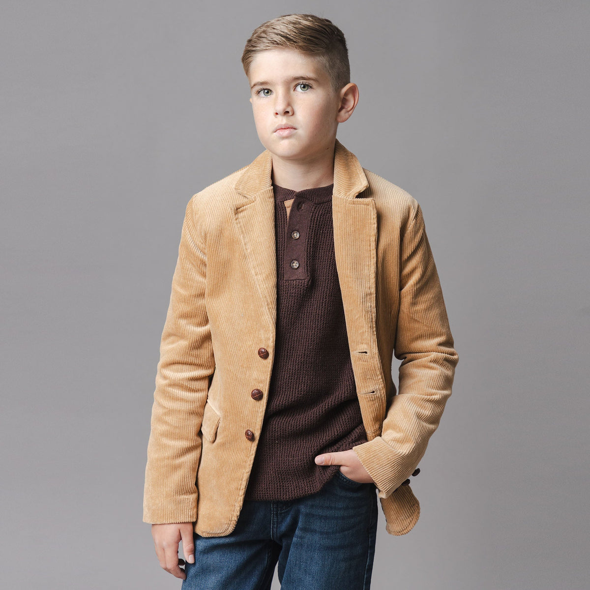 Organic Sweater Henley with Elbow Patches by Hope & Henry, view 4
