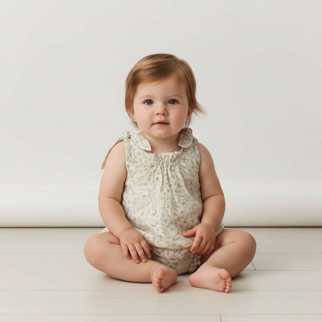Organic Tie Shoulder Bubble Romper - Bluebelle