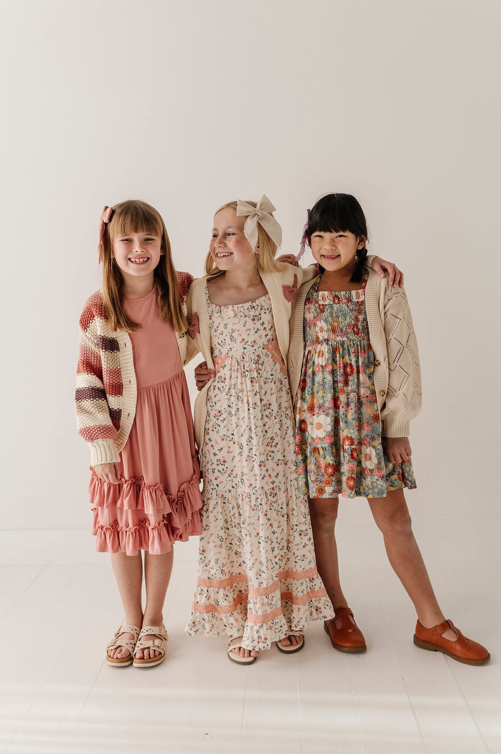 Girls Textured Sweater Cardigan in Textured Cream