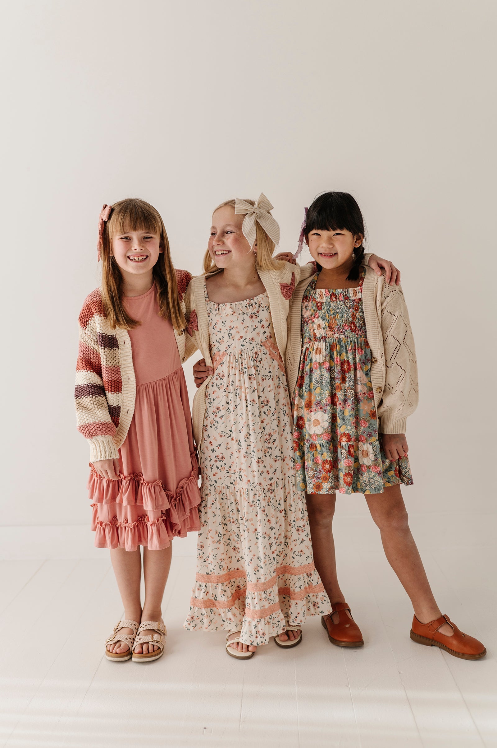 Girls Textured Sweater Cardigan in Textured Cream