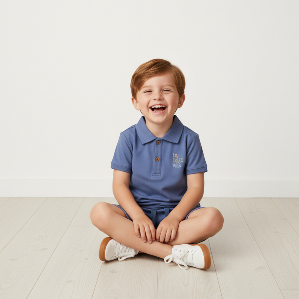 Organic Polo Shirt & Shorts Set - Slate